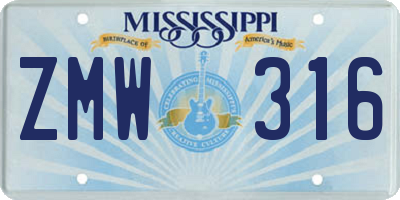 MS license plate ZMW316