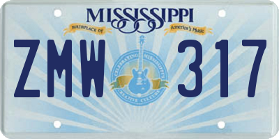 MS license plate ZMW317