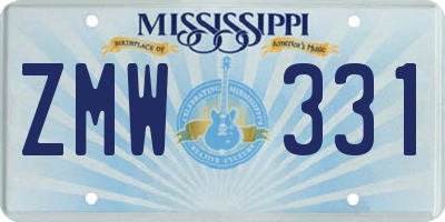 MS license plate ZMW331