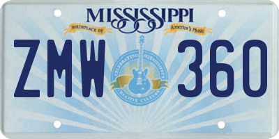 MS license plate ZMW360