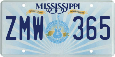 MS license plate ZMW365