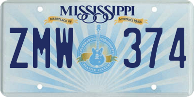 MS license plate ZMW374