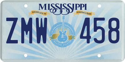MS license plate ZMW458