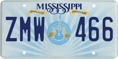 MS license plate ZMW466
