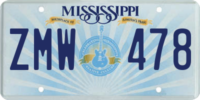 MS license plate ZMW478