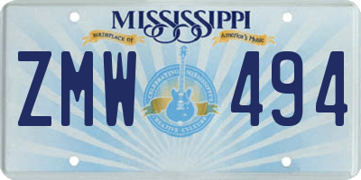 MS license plate ZMW494