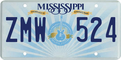 MS license plate ZMW524