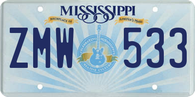 MS license plate ZMW533