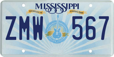MS license plate ZMW567