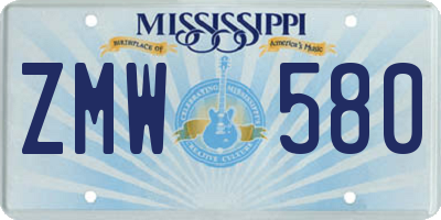 MS license plate ZMW580