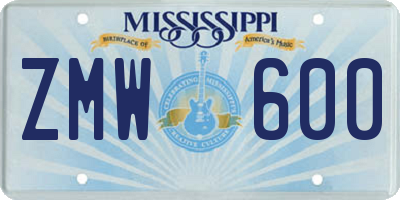 MS license plate ZMW600