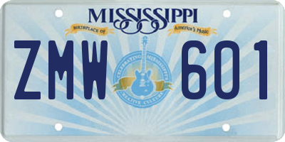 MS license plate ZMW601