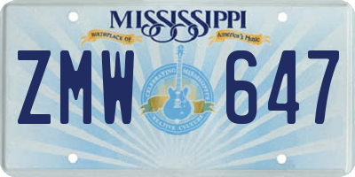 MS license plate ZMW647