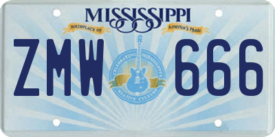 MS license plate ZMW666
