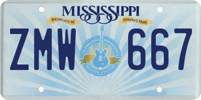 MS license plate ZMW667