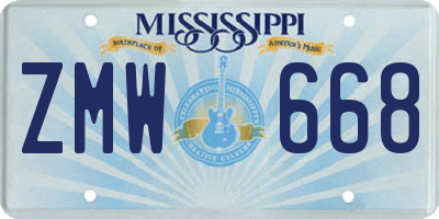 MS license plate ZMW668