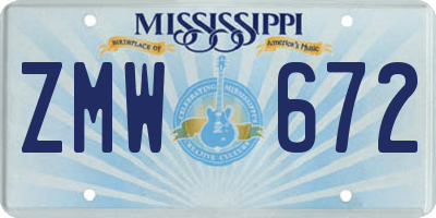 MS license plate ZMW672