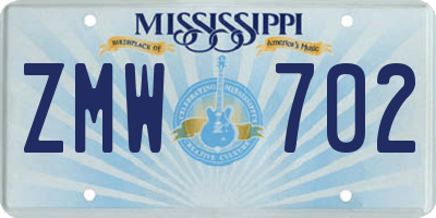 MS license plate ZMW702