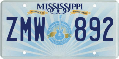 MS license plate ZMW892