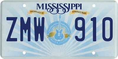 MS license plate ZMW910