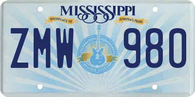 MS license plate ZMW980