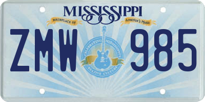 MS license plate ZMW985