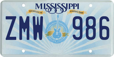 MS license plate ZMW986