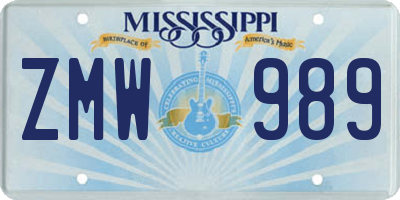 MS license plate ZMW989