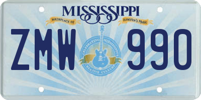 MS license plate ZMW990