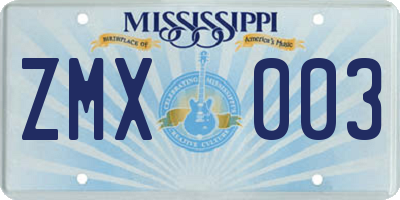 MS license plate ZMX003