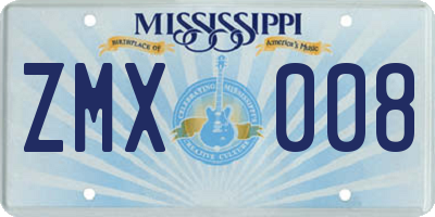 MS license plate ZMX008