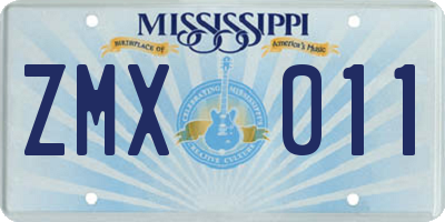 MS license plate ZMX011