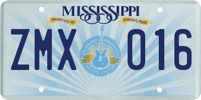 MS license plate ZMX016