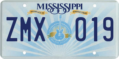 MS license plate ZMX019