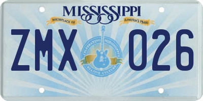 MS license plate ZMX026