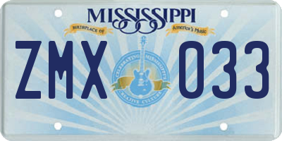 MS license plate ZMX033