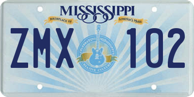 MS license plate ZMX102