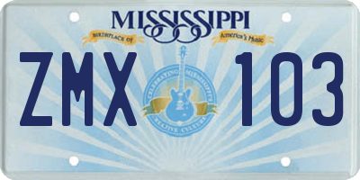 MS license plate ZMX103