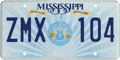 MS license plate ZMX104
