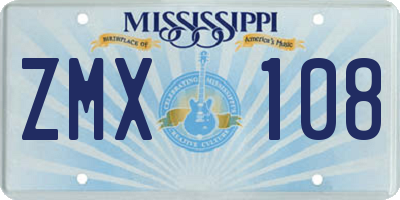 MS license plate ZMX108