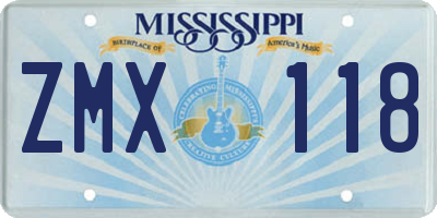 MS license plate ZMX118