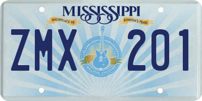 MS license plate ZMX201