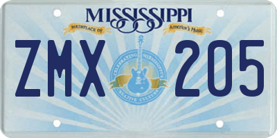 MS license plate ZMX205