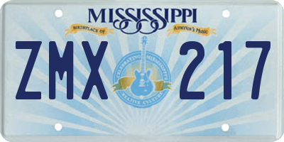 MS license plate ZMX217