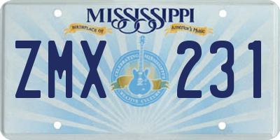 MS license plate ZMX231