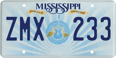 MS license plate ZMX233