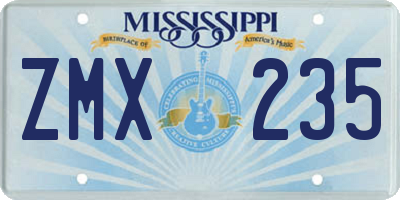 MS license plate ZMX235