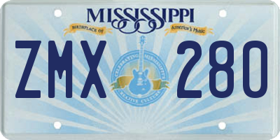 MS license plate ZMX280