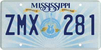 MS license plate ZMX281