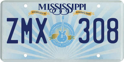 MS license plate ZMX308